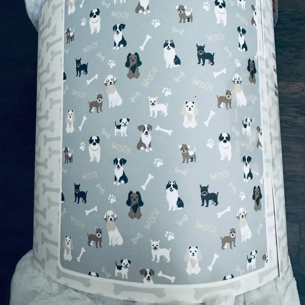 Plush Adorable Puppy Dogs Print Neutral Gray Rolled Pet Throw Blanket